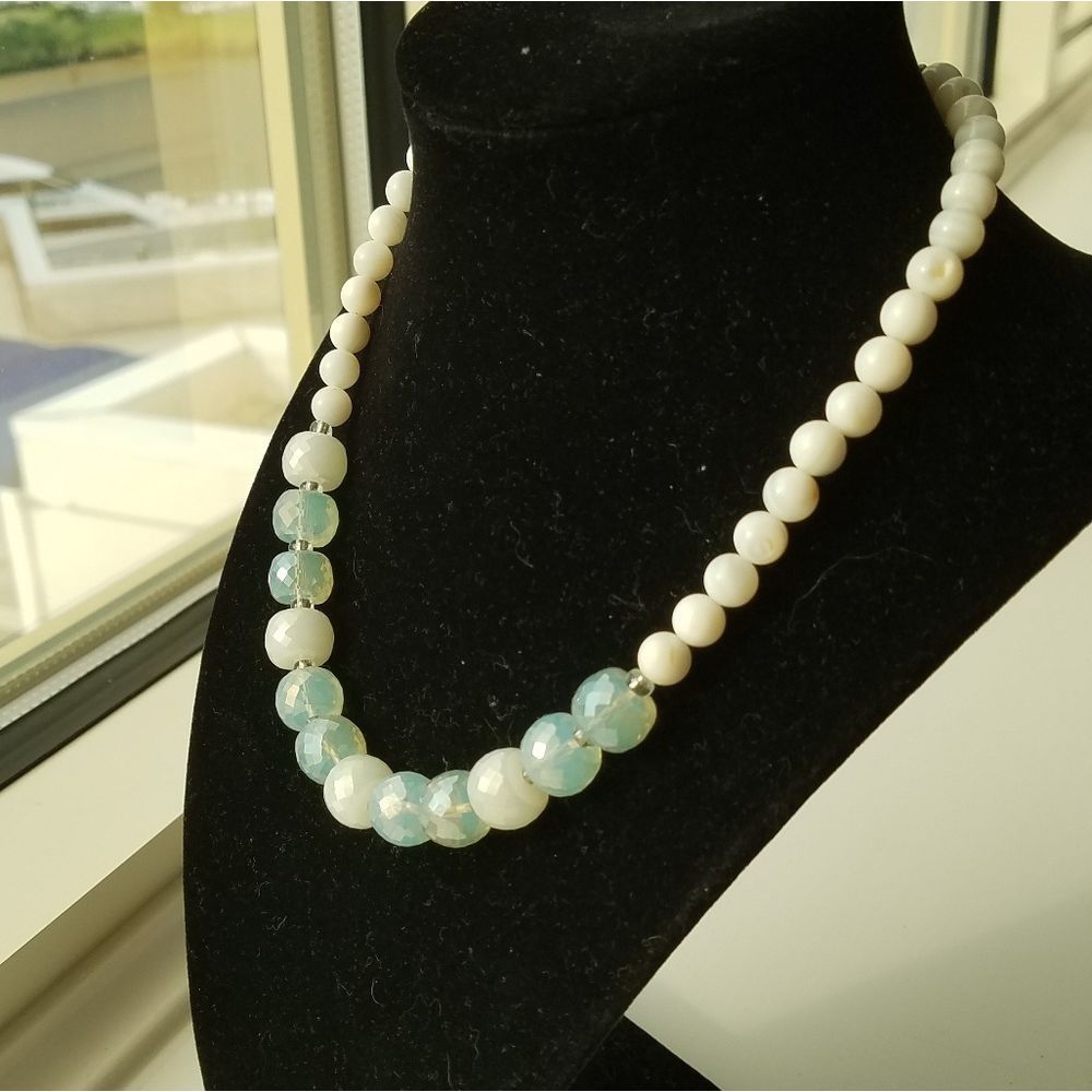 Pacific Ocean Blue Glass & Shell Bead Necklace